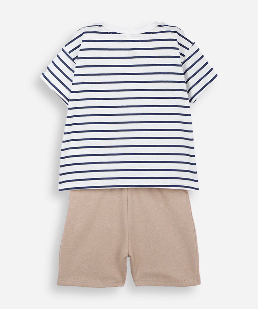 conjunto curto infantil de algodão listrado azul
