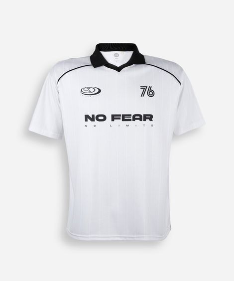 camiseta juvenil manga curta com gola e nervuras manga curta off white