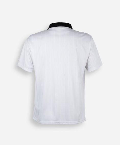 camiseta juvenil manga curta com gola e nervuras manga curta off white