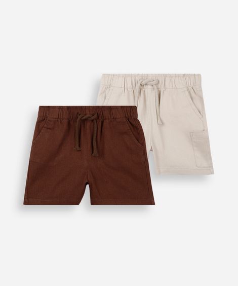 kit de 2 shorts infantis de sarja cós elástico colorido