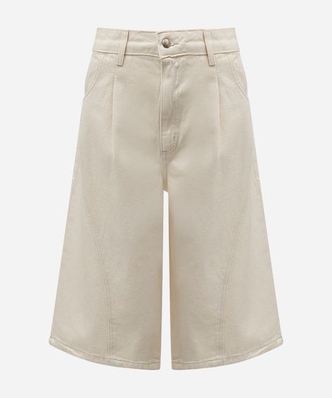bermuda maxi jorts feminina de sarja cintura média bege