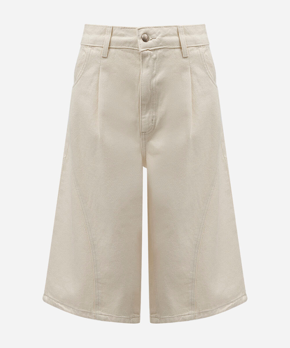 bermuda maxi jorts feminina de sarja cintura média bege