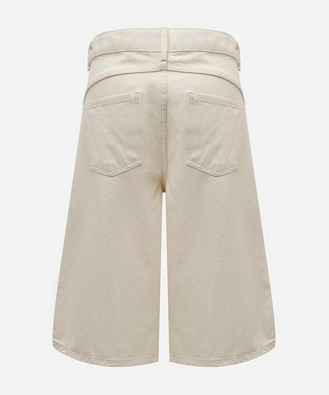bermuda maxi jorts feminina de sarja cintura média bege