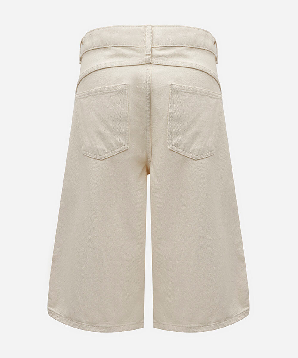 bermuda maxi jorts feminina de sarja cintura média bege