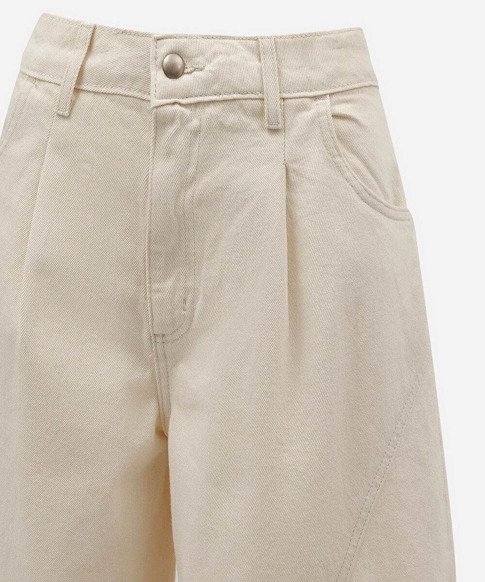 bermuda maxi jorts feminina de sarja cintura média bege
