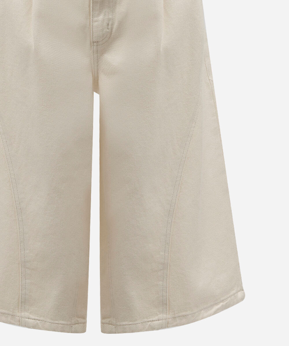 bermuda maxi jorts feminina de sarja cintura média bege