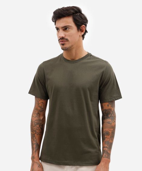camiseta masculina básica comfort de malha verde