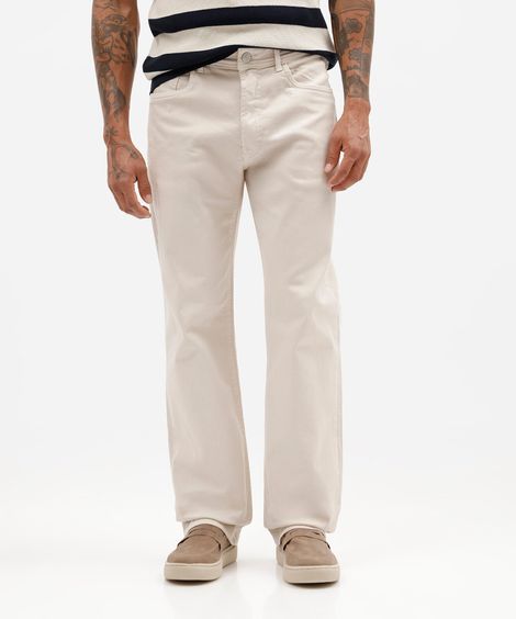 calça reta masculina de sarja bege