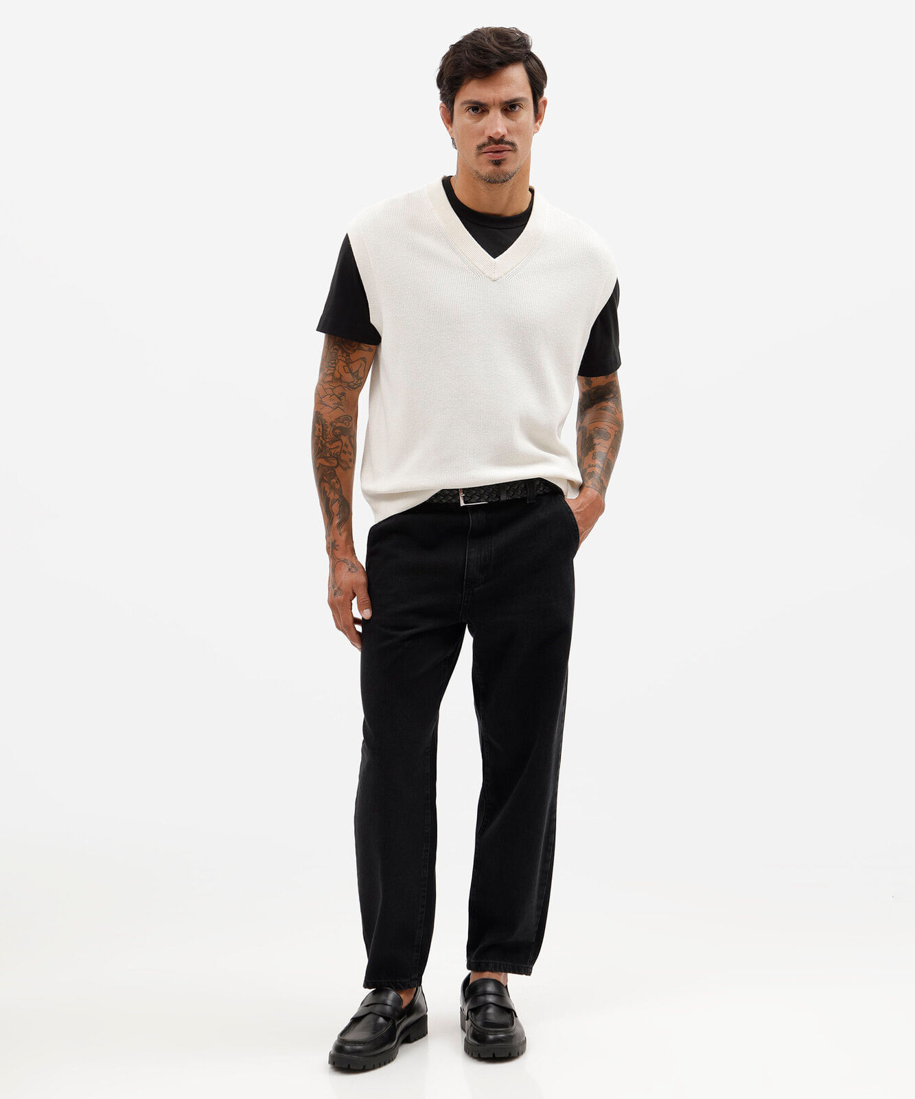 colete oversized masculino de tricot gola v off white