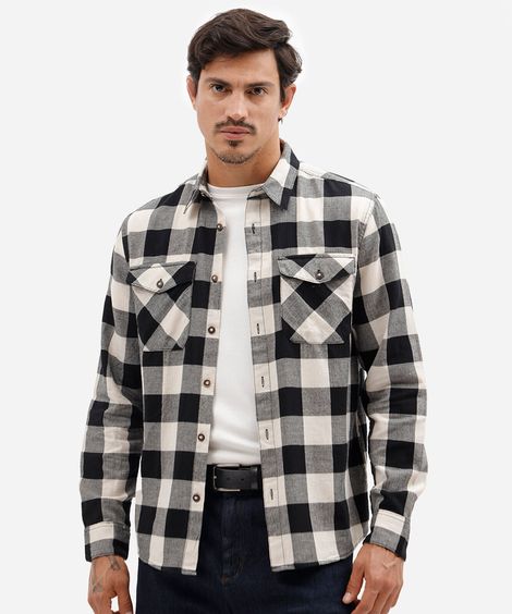 camisa masculina de algodão manga longa com bolsos xadrez colorida