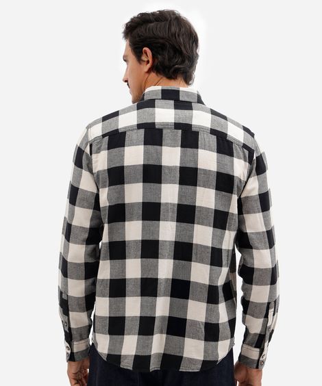 camisa masculina de algodão manga longa com bolsos xadrez colorida