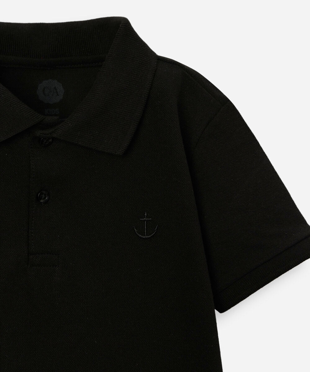 polo de algodão infantil âncora preta