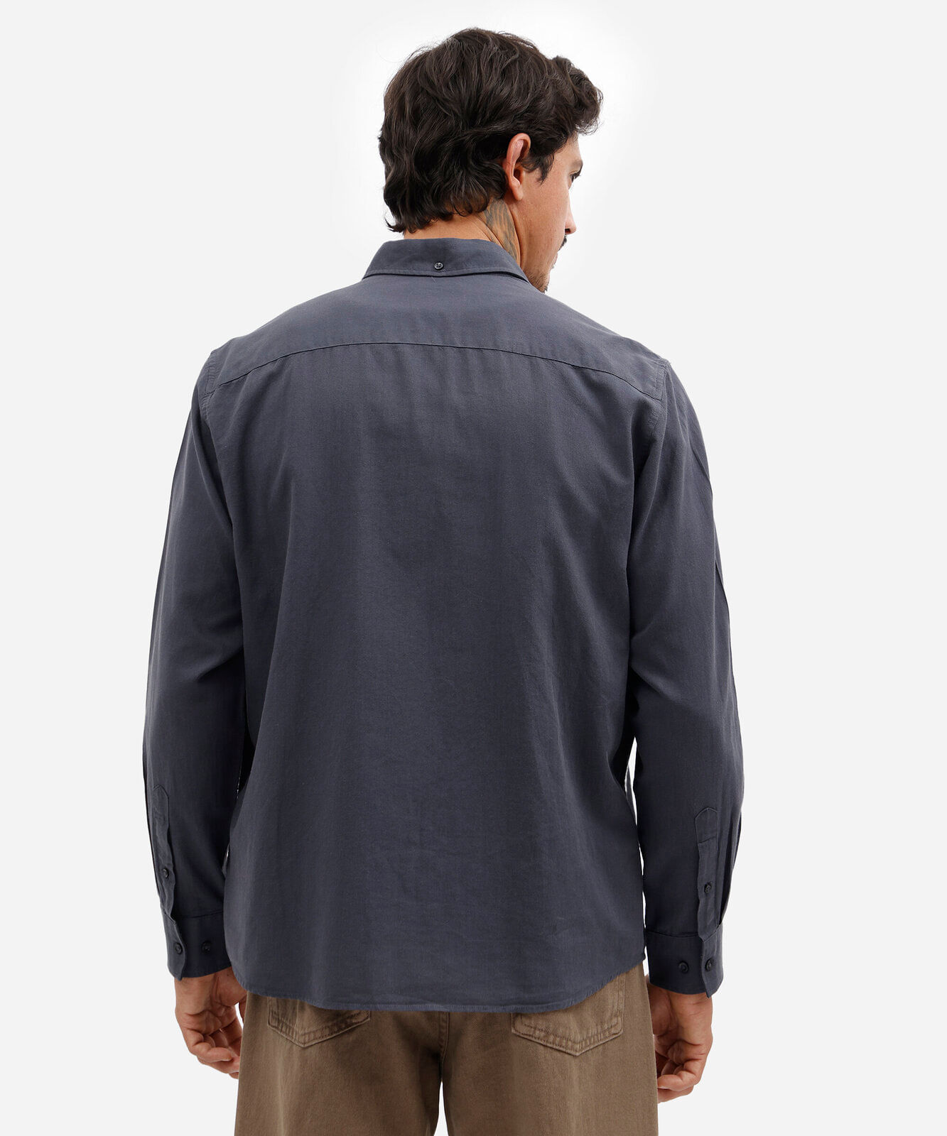 camisa masculina de algodão manga longa com bolso azul