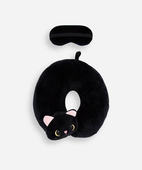 apoio de pescoço feminino com máscara gato preto