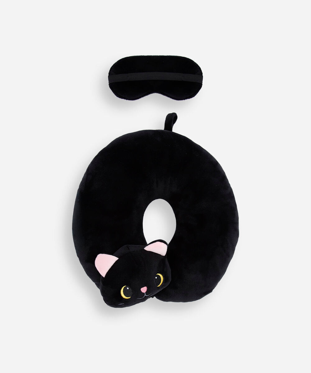 apoio de pescoço feminino com máscara gato preto