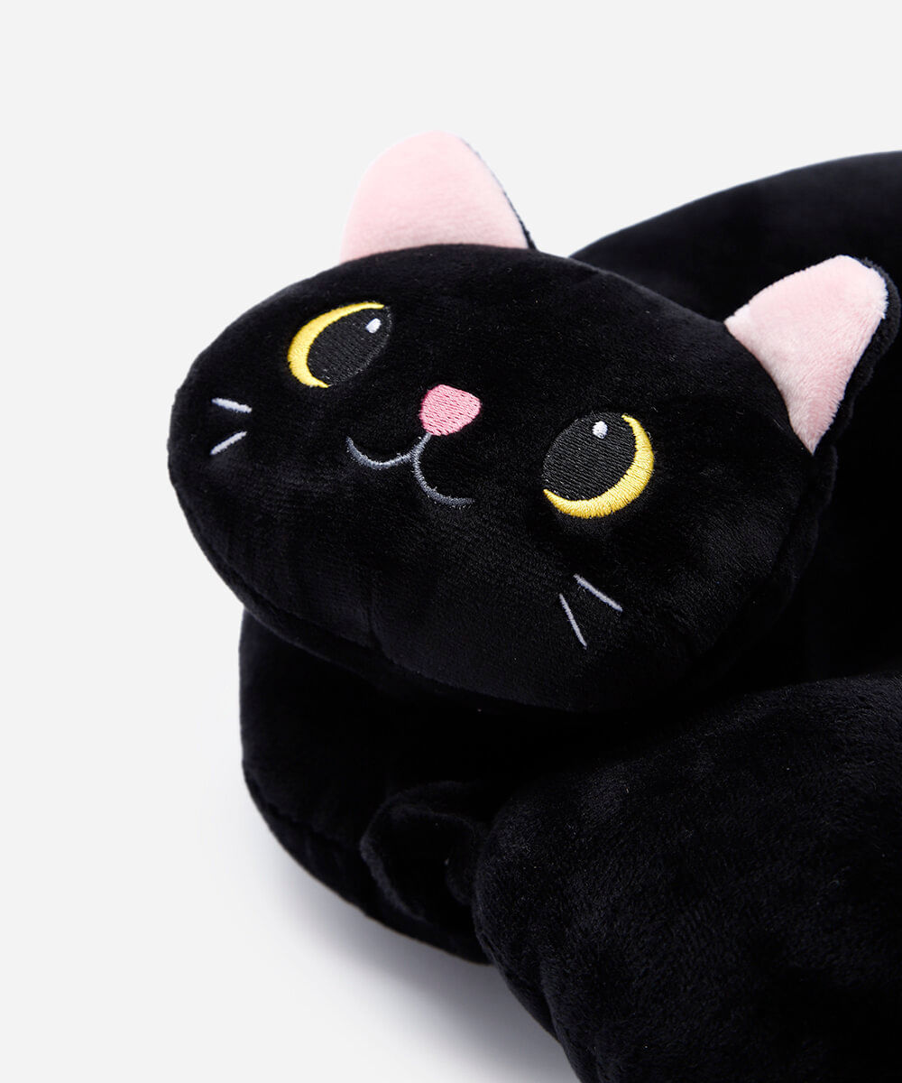 apoio de pescoço feminino com máscara gato preto