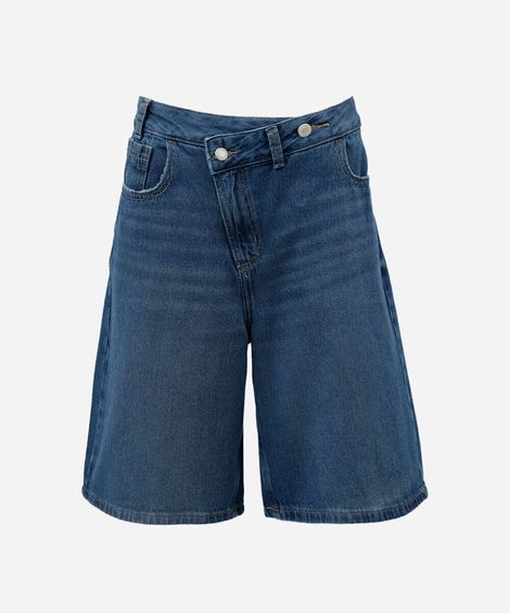 bermuda feminina jeans cós cruzado cintura média azul