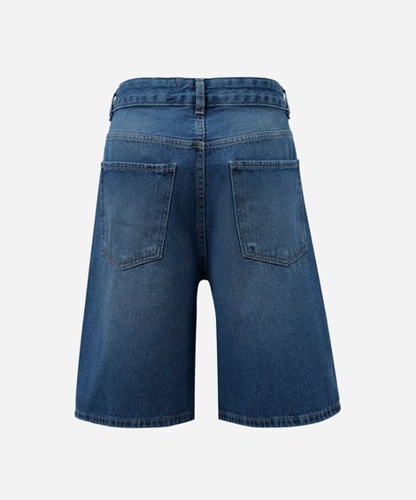 bermuda feminina jeans cós cruzado cintura média azul