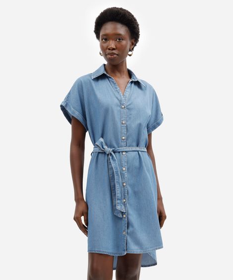vestido curto chemise feminino jeans com faixa azul