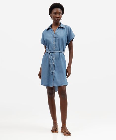 vestido curto chemise feminino jeans com faixa azul