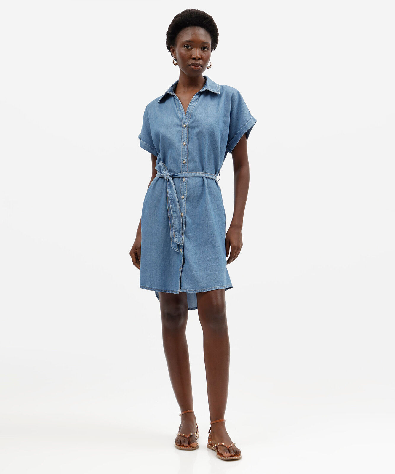 vestido curto chemise feminino jeans com faixa azul