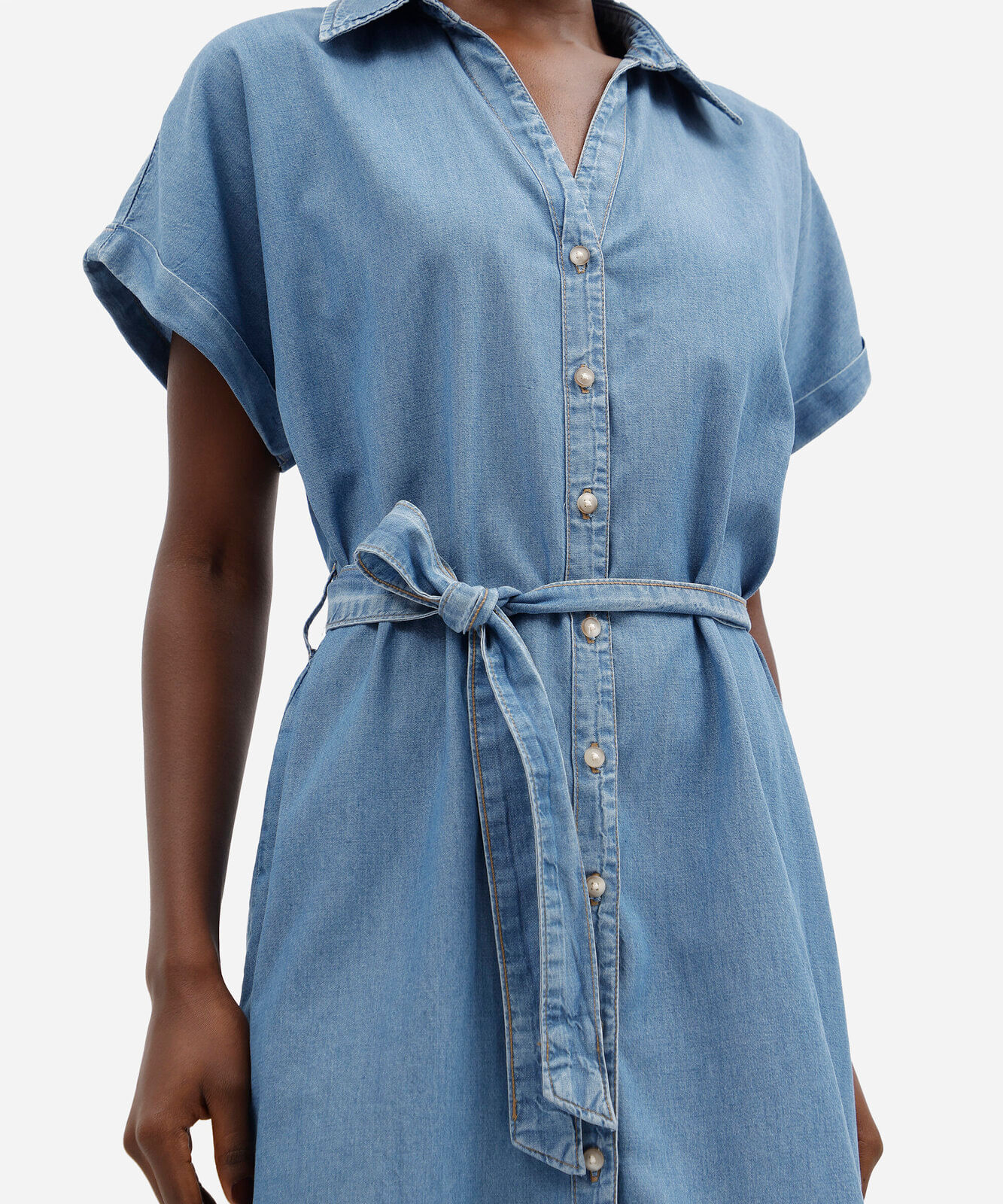 vestido curto chemise feminino jeans com faixa azul
