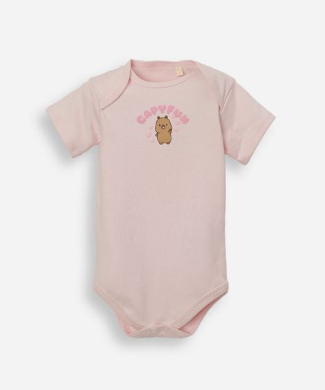 body infantil de algodão manga curta estampado rosa