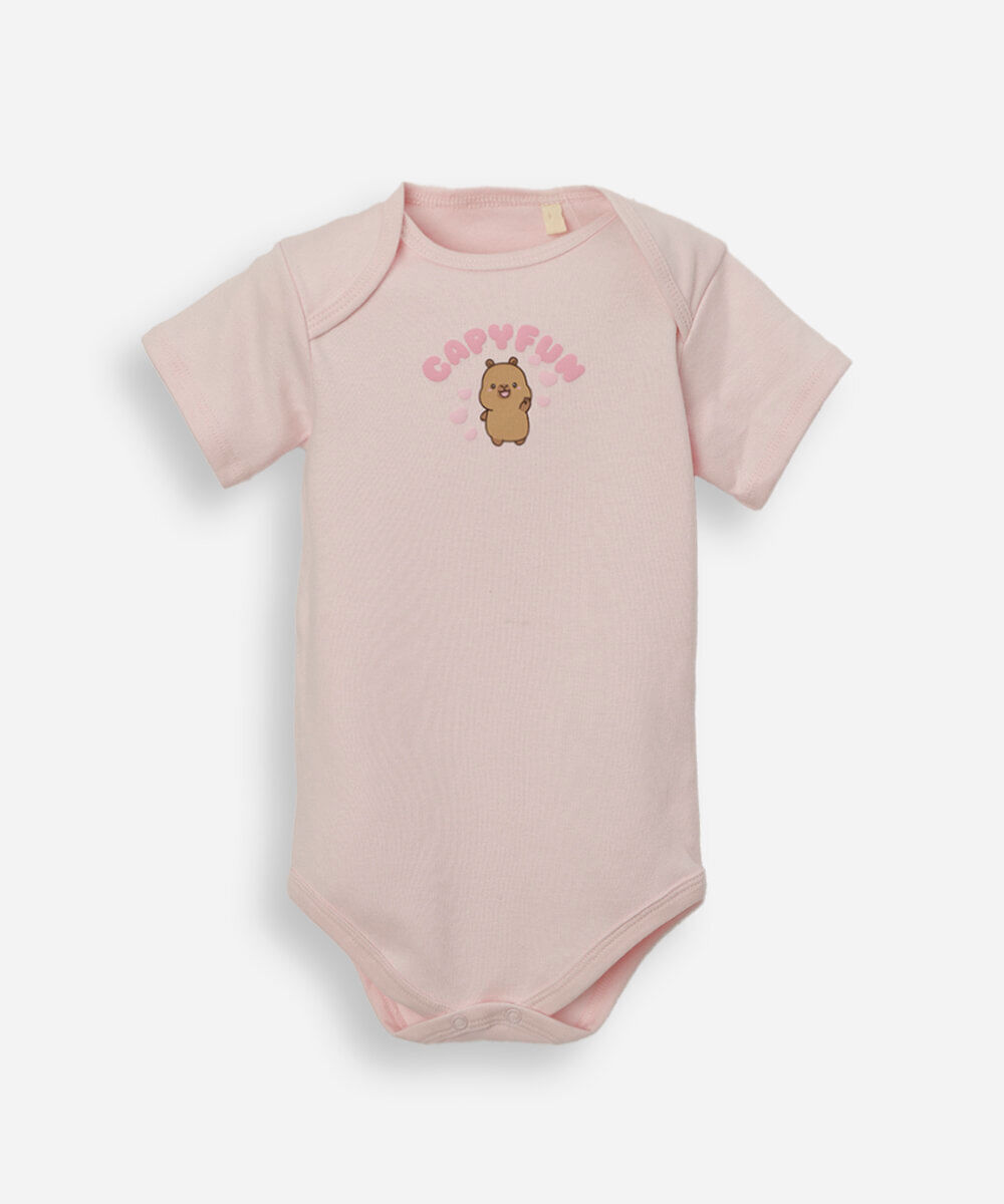 body infantil de algodão manga curta estampado rosa