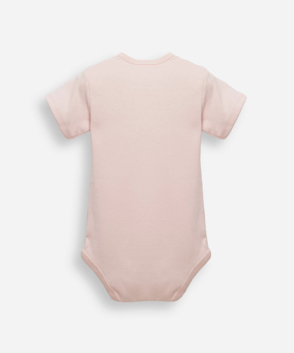 body infantil de algodão manga curta estampado rosa