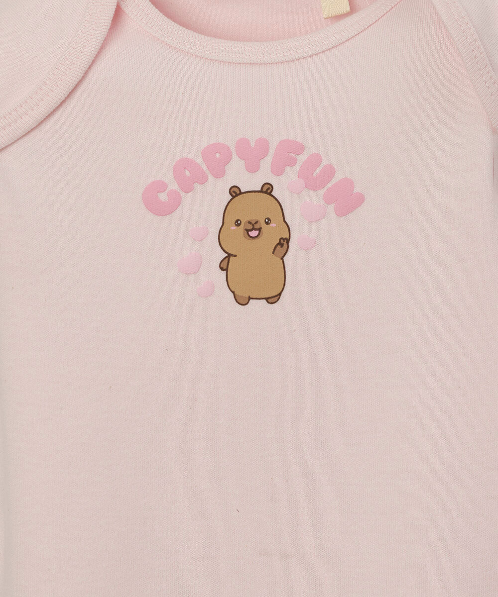 body infantil de algodão manga curta estampado rosa