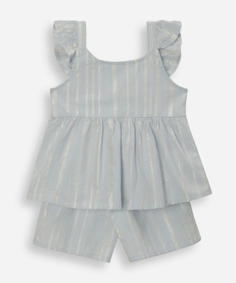 conjunto curto infantil de algodão com lurex listrado azul