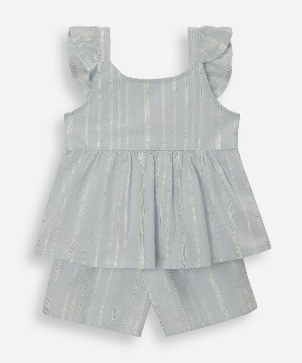 conjunto curto infantil de algodão com lurex listrado azul