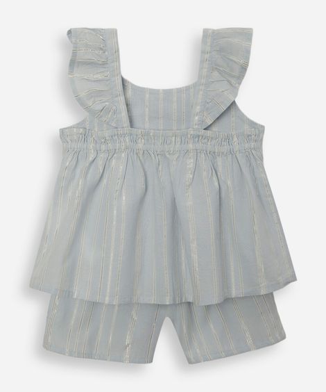 conjunto curto infantil de algodão com lurex listrado azul