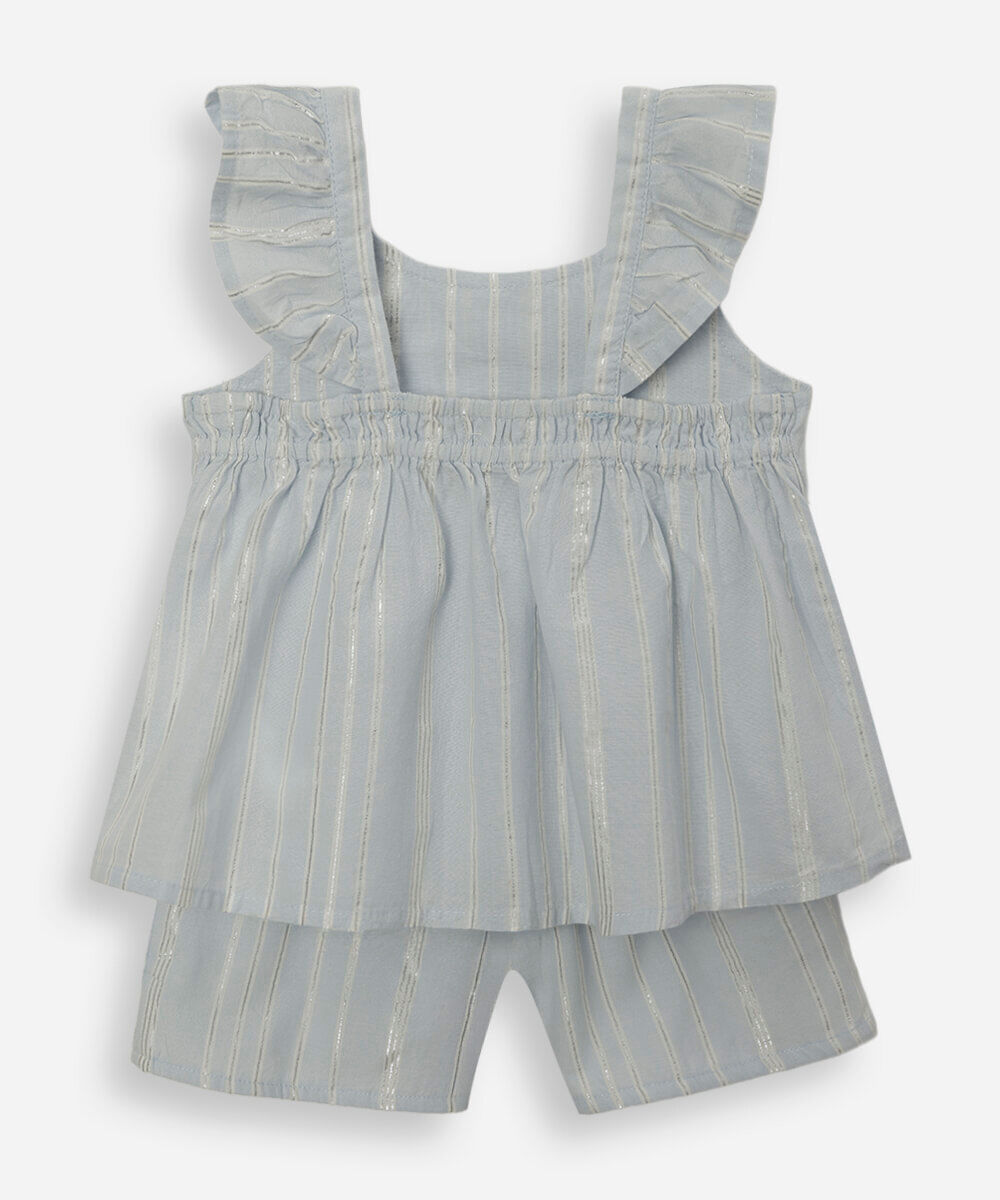 conjunto curto infantil de algodão com lurex listrado azul