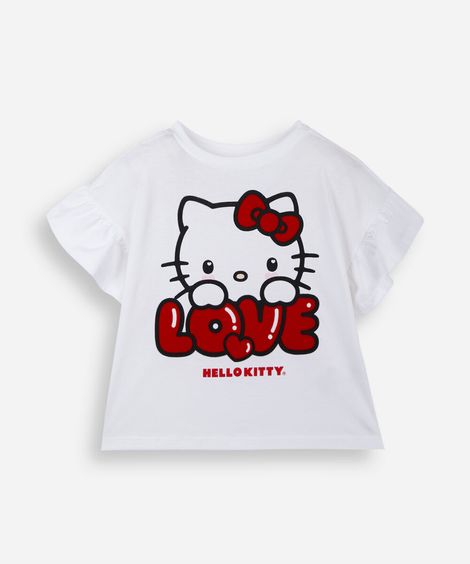 blusa infantil de algodão manga curta hello kitty off white