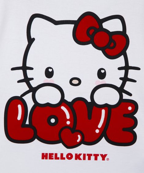 blusa infantil de algodão manga curta hello kitty off white