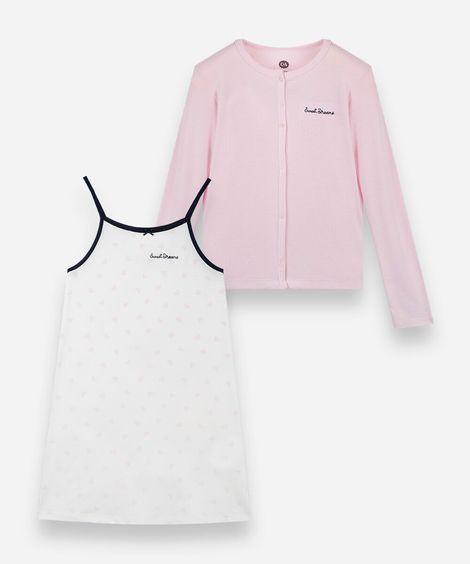 camisola juvenil com cardigan estampada off white