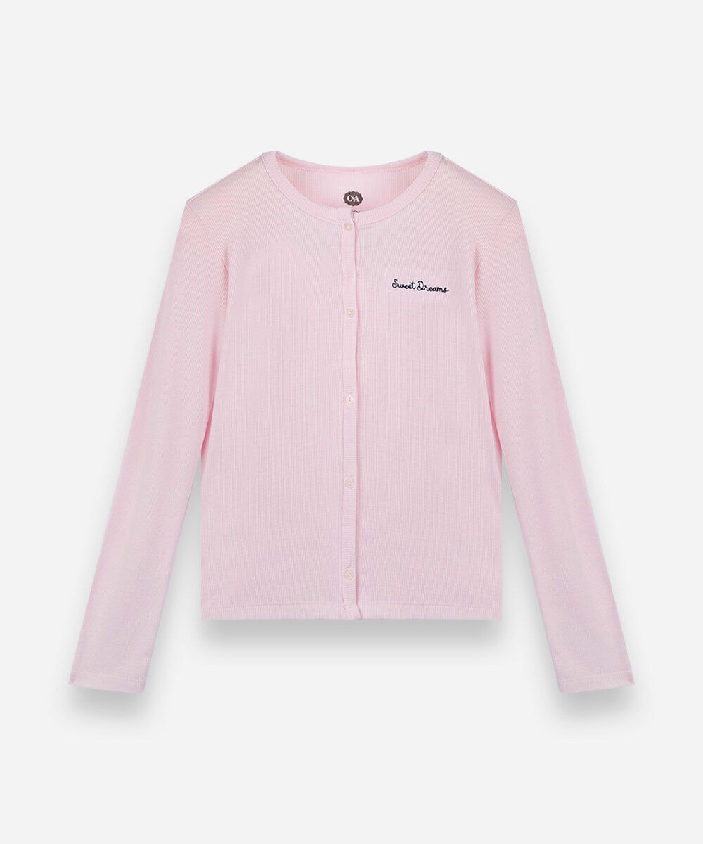 camisola juvenil com cardigan estampada off white
