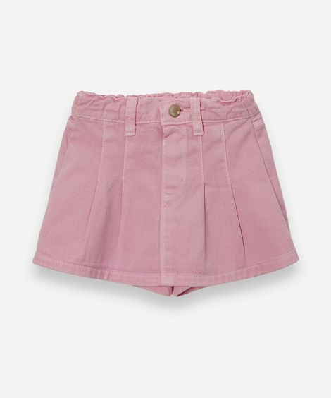 short saia infantil de sarja com pregas rosa