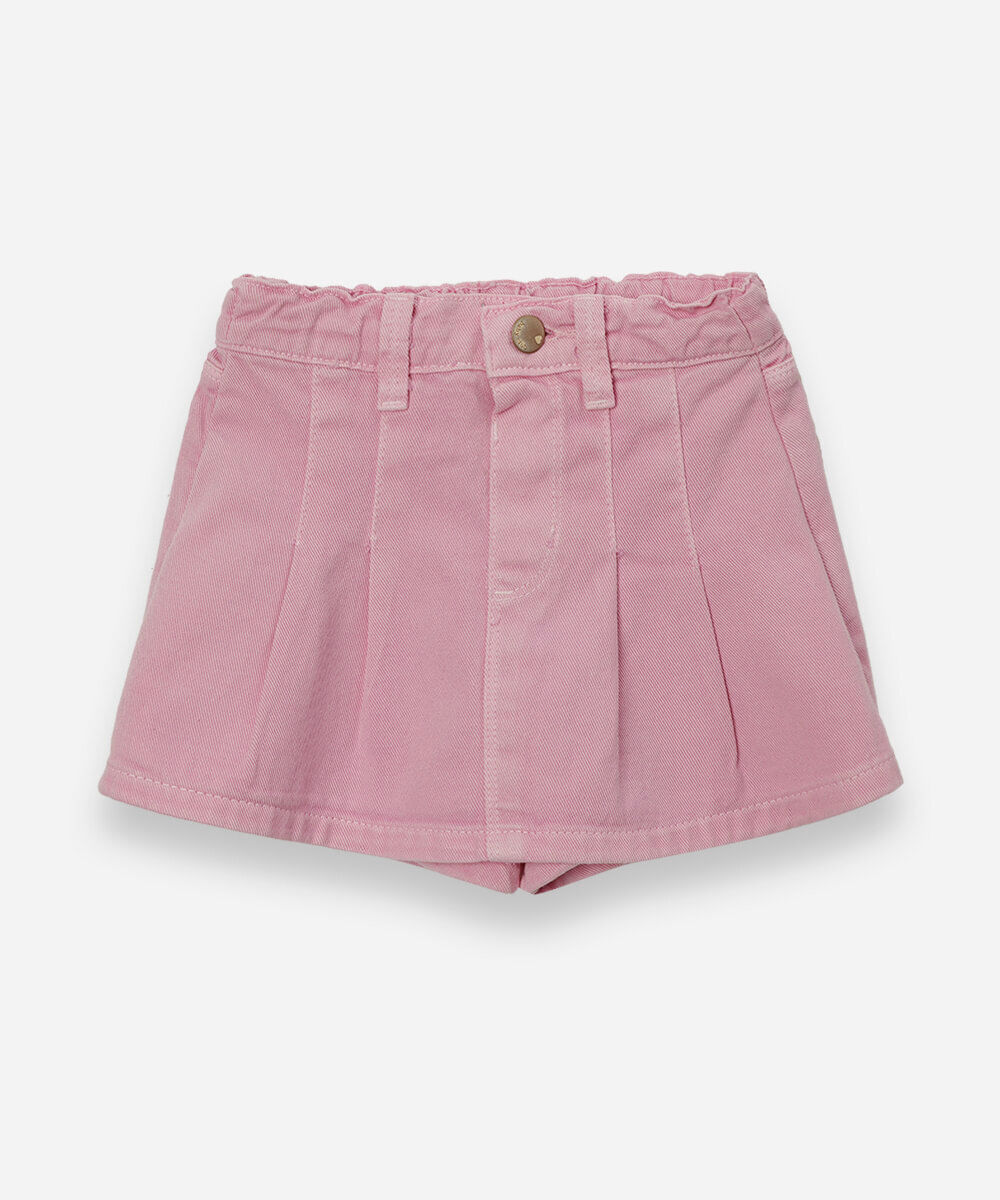 short saia infantil de sarja com pregas rosa
