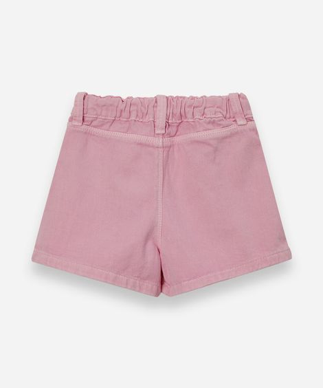 short saia infantil de sarja com pregas rosa