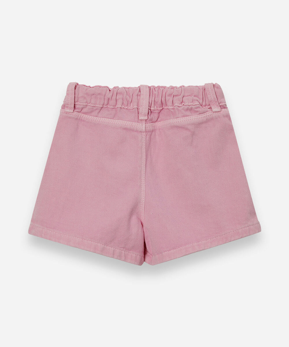 short saia infantil de sarja com pregas rosa