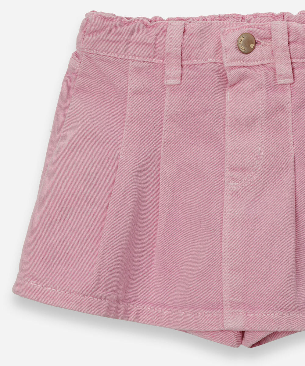 short saia infantil de sarja com pregas rosa
