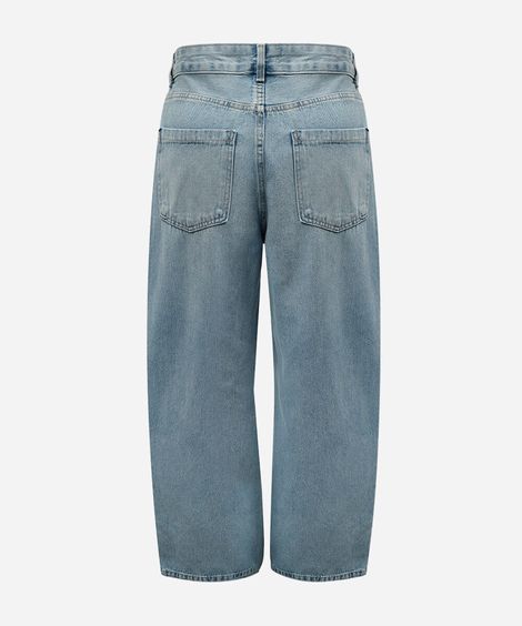 calça wide leg feminina jeans cós cruzado cintura alta azul