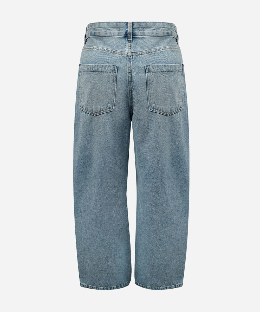 calça wide leg feminina jeans cós cruzado cintura alta azul