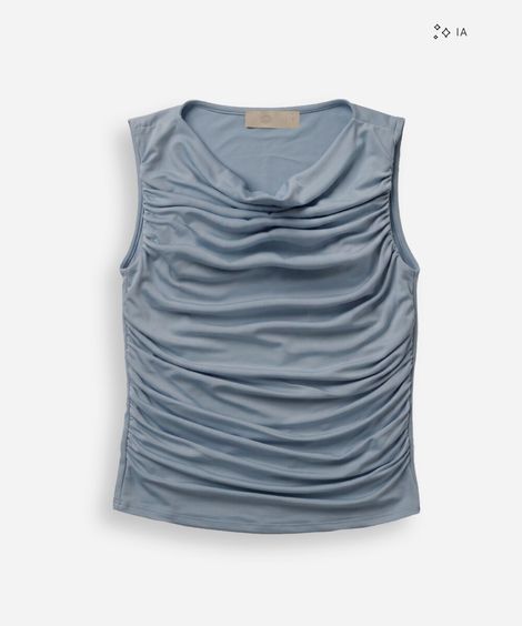 blusa feminina decote degagê franzida azul
