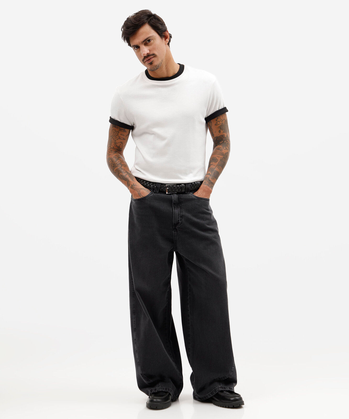 calça masculina mega baggy jeans preta