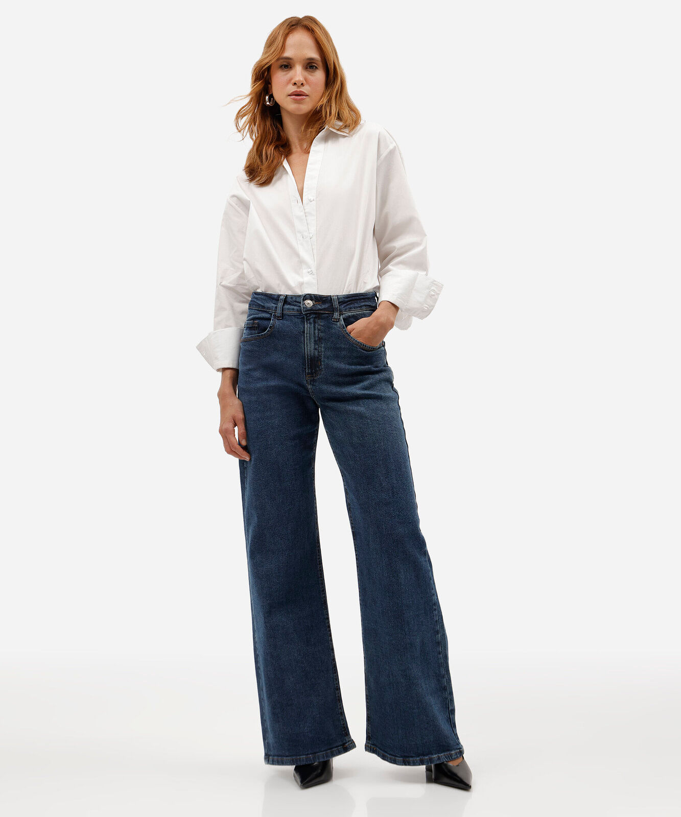 calça wide leg feminina jeans barra desfiada azul