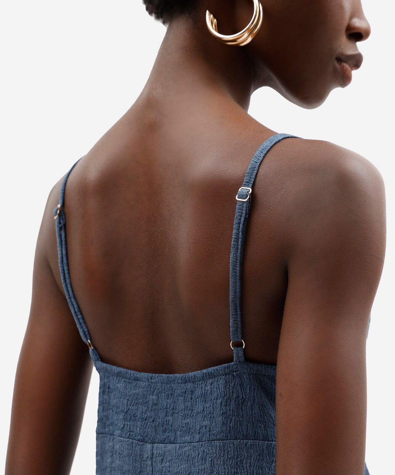 vestido longo feminino alça fina decote v texturizado azul