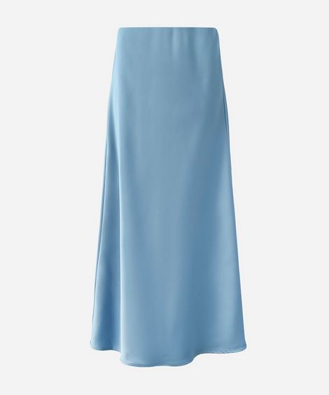 saia midi feminina acetinada azul